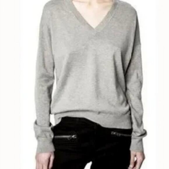 Zadig & Voltaire Gray V Neck Sweater with Long Sleeves